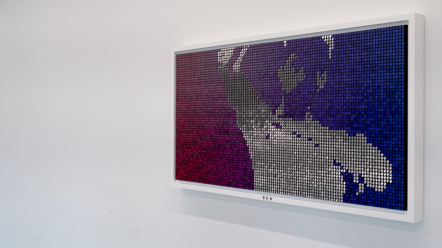 Portraits in Pink, Blue, and Silver — kinetic flip-disc artwork