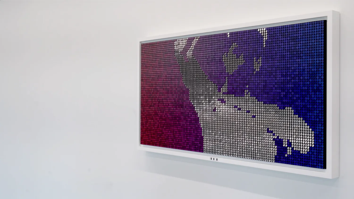 Portraits in Pink, Blue, and Silver — kinetic flip-disc artwork